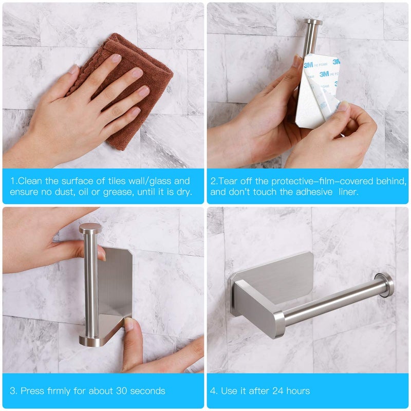 VAEHOLD Toilet Paper Holder Self Adhesive Kitchen Washroom Adhesive Toilet Roll Holder No Drilling for Bathroom Stick on Wall Stainless Steel Brushed - Image 5